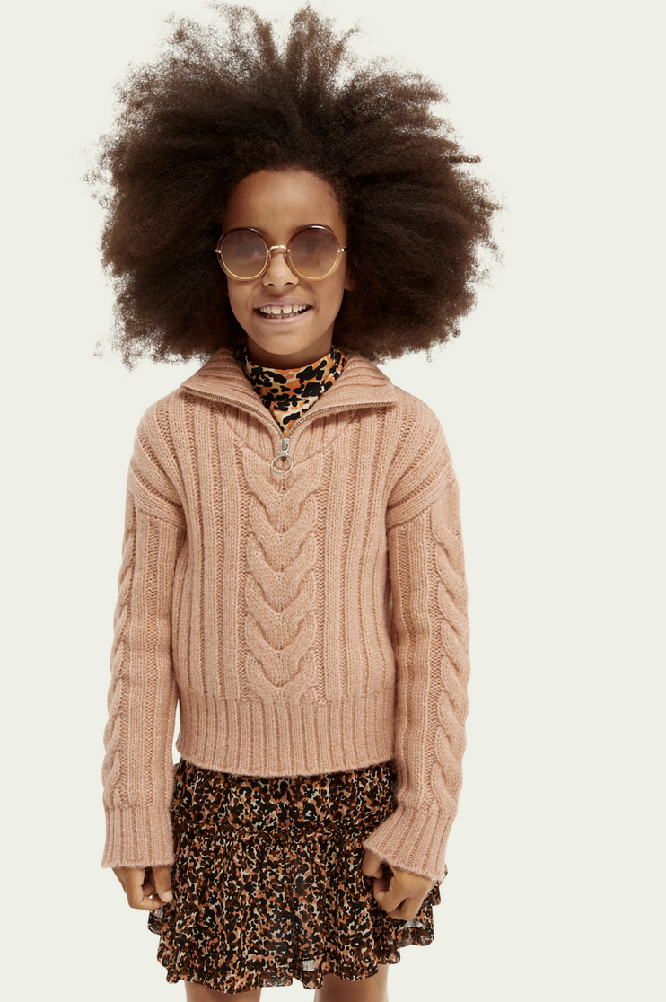 Cropped Pullover mit Zopfmuster