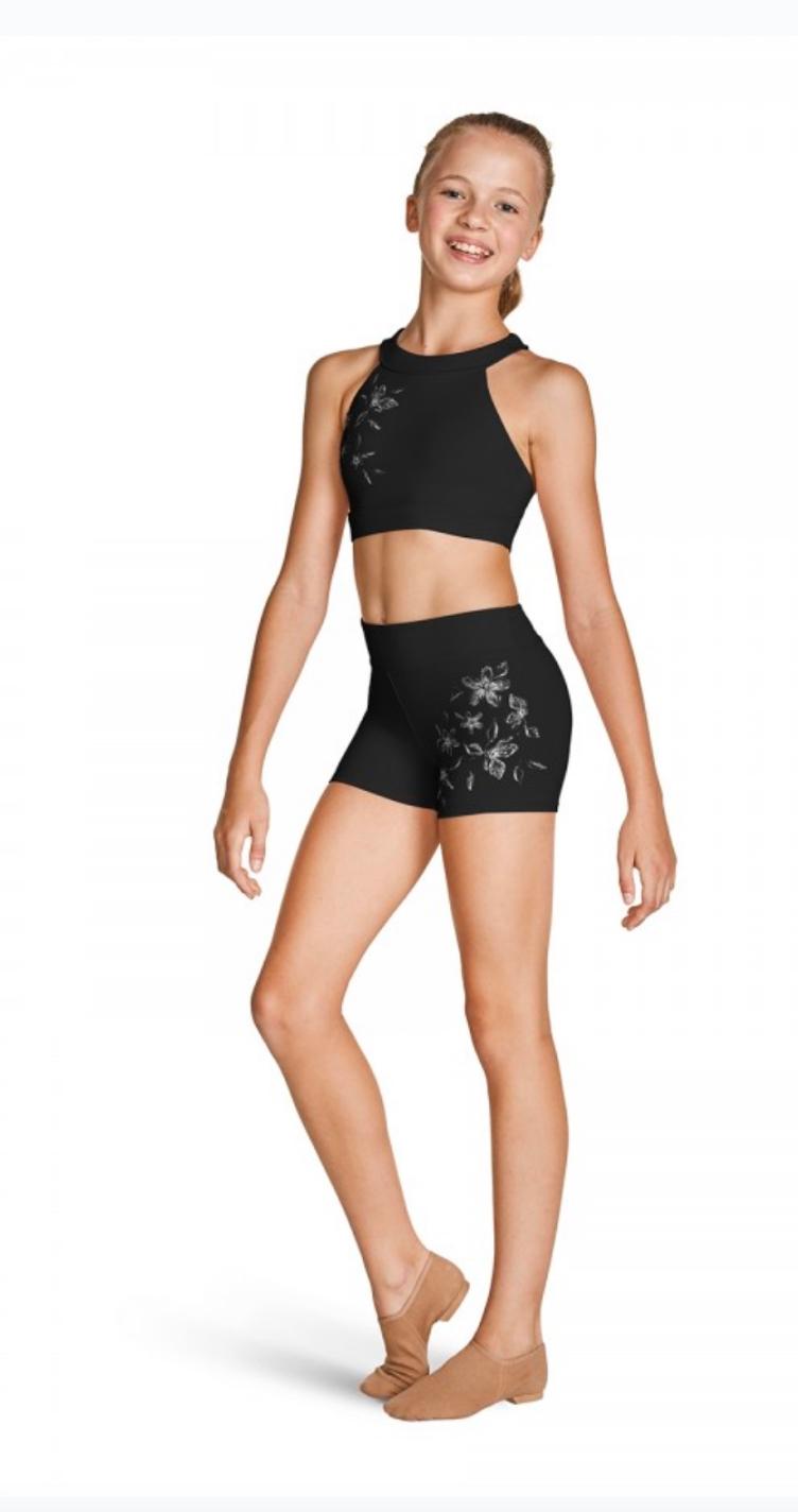 Crop Top und Shorts mit Floralem Metallic Print